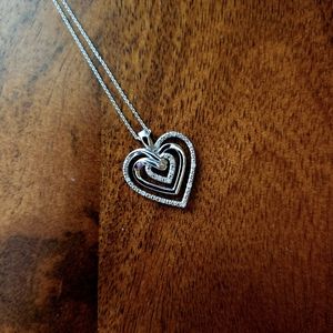 Sterling silver heart pendant and necklace with diamonds